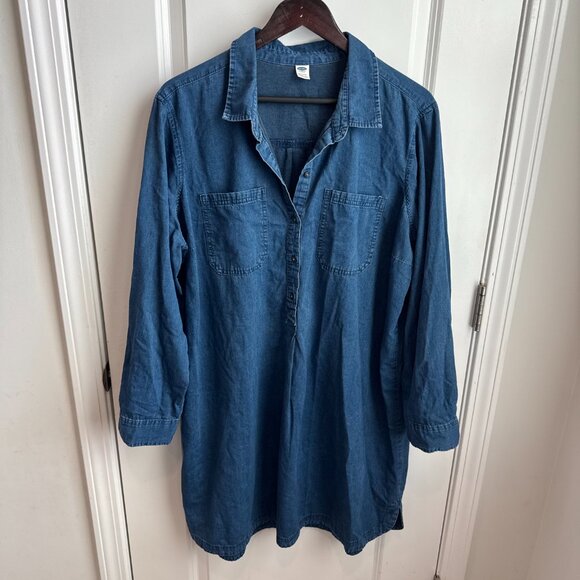 Old Navy Women’s Denim Shirt Dress XXL | Long Sleeve Button Front Casual 2XL - Picture 2 of 5
